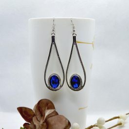 Blue Stone Studded Long Drop Earrings