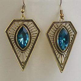 Gold/Blue Stoned Diamond Shaped Earrings For Women