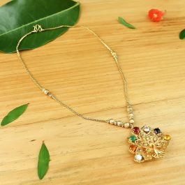 Gold Plated Faux Navratna Stones Studded Peacock Designed Necklace For Women