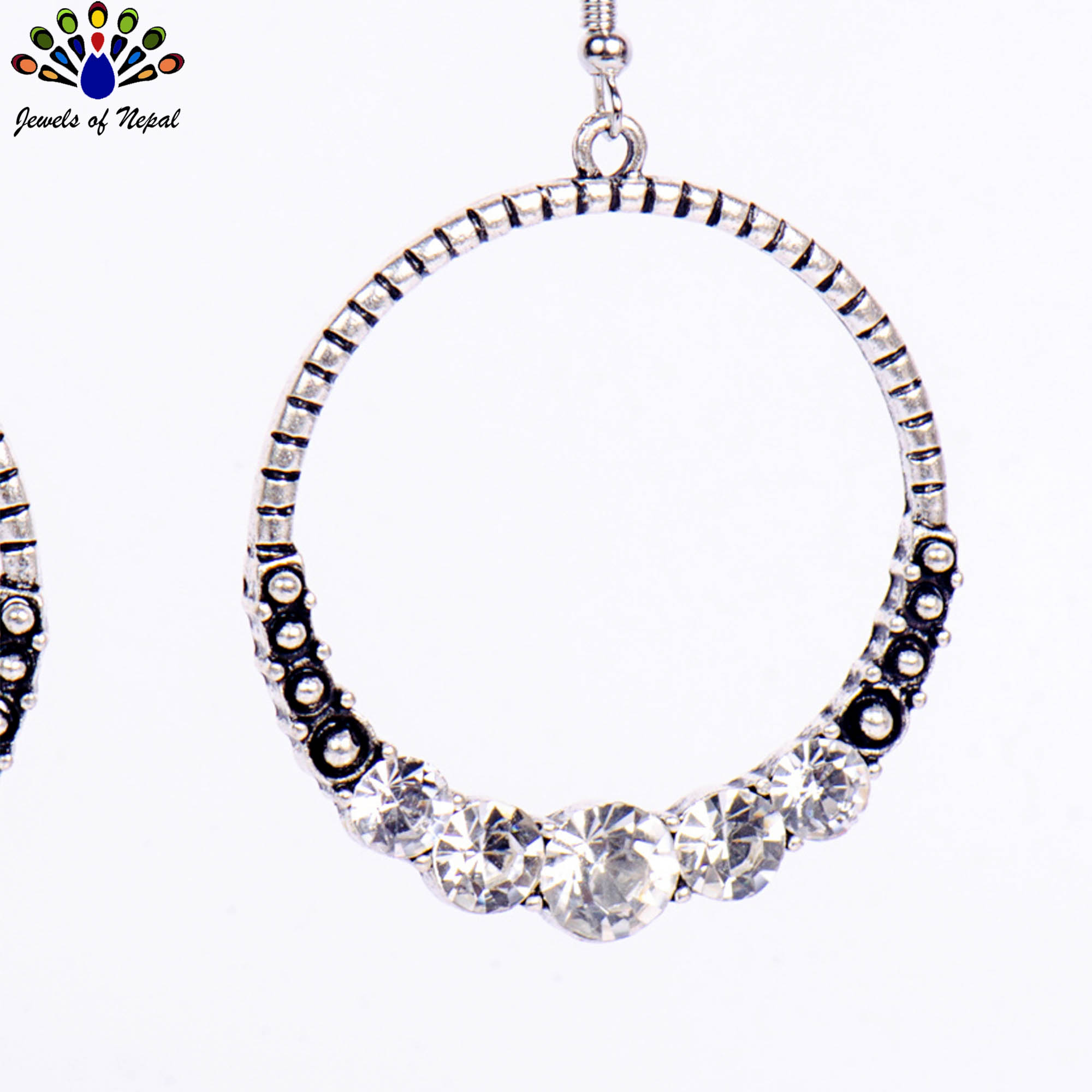 Golden/Silver Round Stone Studded Drop Earrings For Women- Jewels Of Nepal - Image 3