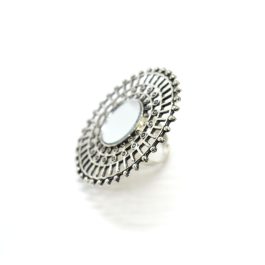 Jewels of Nepal Mirror Adorned Oxidized Adjustable Finger Ring For Women