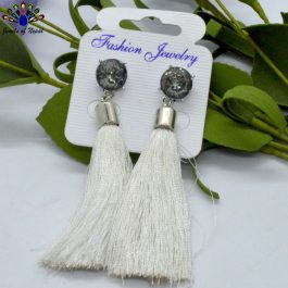 Black Stoned Thread Tassel Earrings For Women