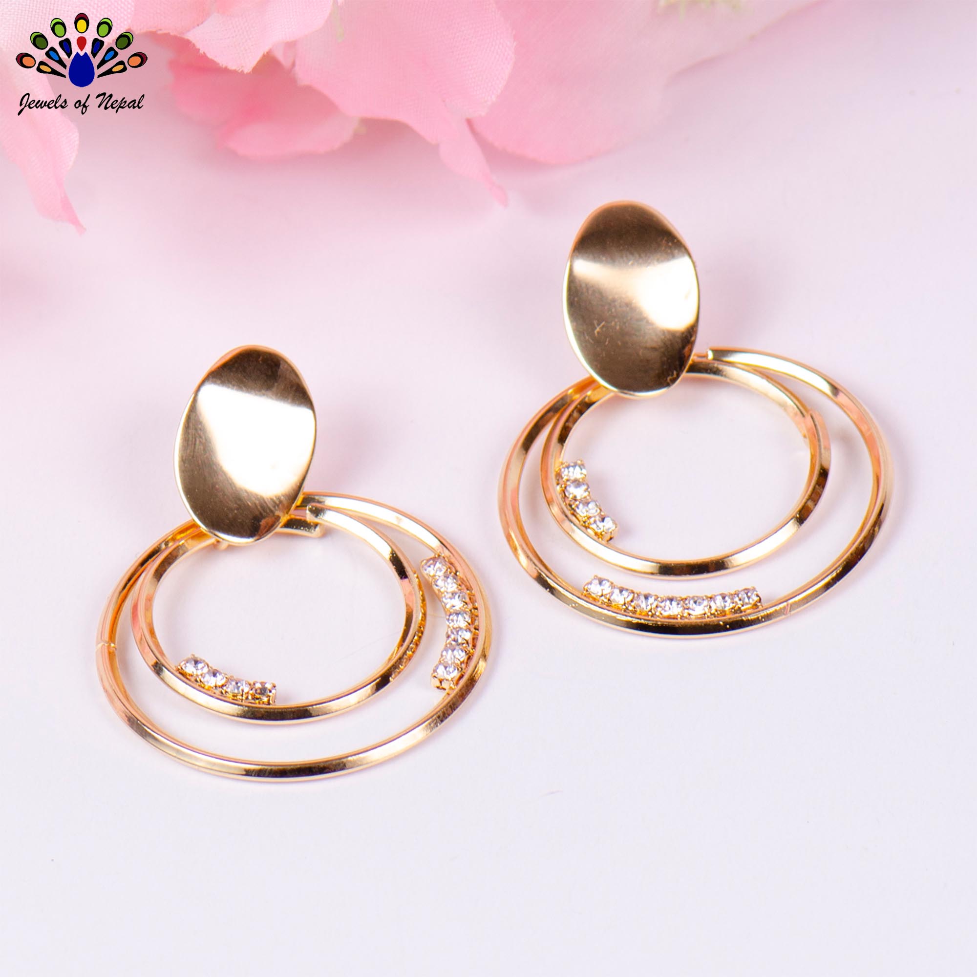 Jewels of Nepal Golden/Silver Double Circular Drop Earrings For Women - Image 3