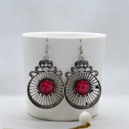 Pink Toned Stripe Textured Dangling Earrings For Women