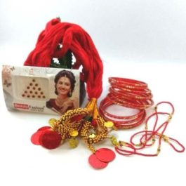 Red/Golden Potey Mala + Bangles + Hair Dhaago And Free Tika- Golden/Red