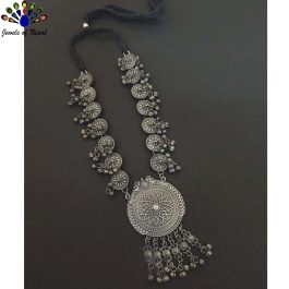 Oxidized Toned Mandala Patterned Ghungroo Beaded Long Necklace by Jewels of Nepal