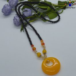 Black/Yellow Beads Long Mala Necklace