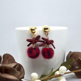 Bow Weaved Top Style Pom Drop Earrings For Women