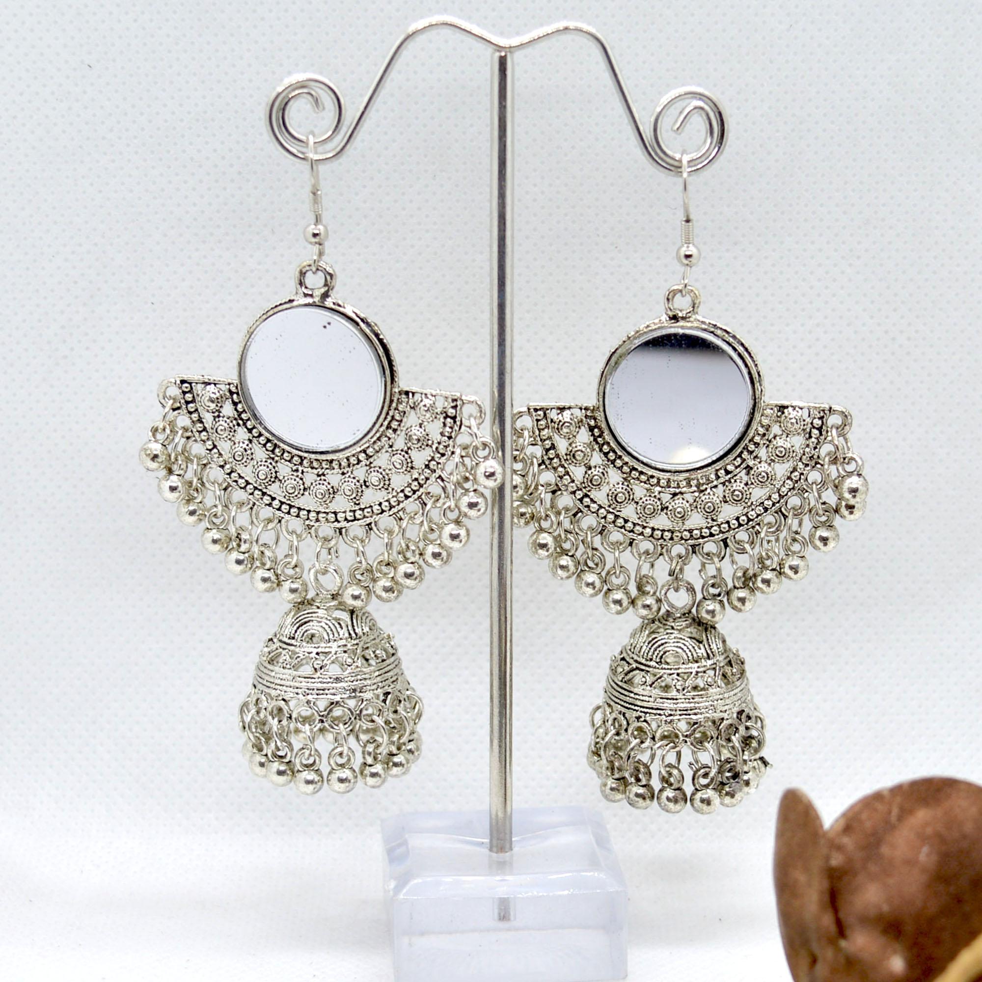 Chandbali Designed Mirror Studded Pinjada Drop Earrings For Women - Image 2