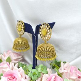 Jewels of Nepal Reverse American Diamond Big Pinjada Jhumki Earrings For Women
