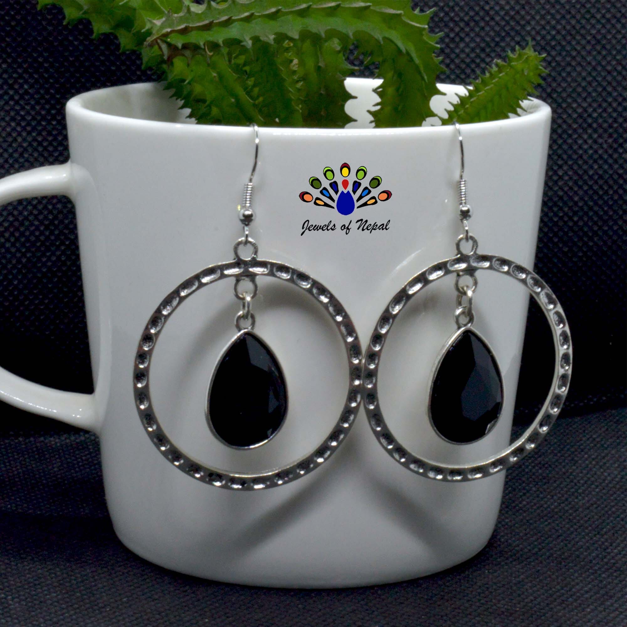 Drop Stoned Round Dangling Earrings - Image 4