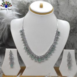 Jewels of Nepal American Diamond Studded Necklace & Ear Studs Set for Women