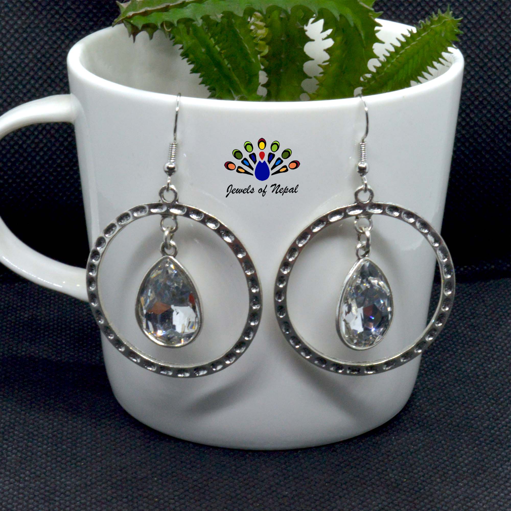 Drop Stoned Round Dangling Earrings - Image 9