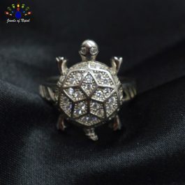 Zircon Studded Sterling Silver Tortoise Designed Finger Ring For Men
