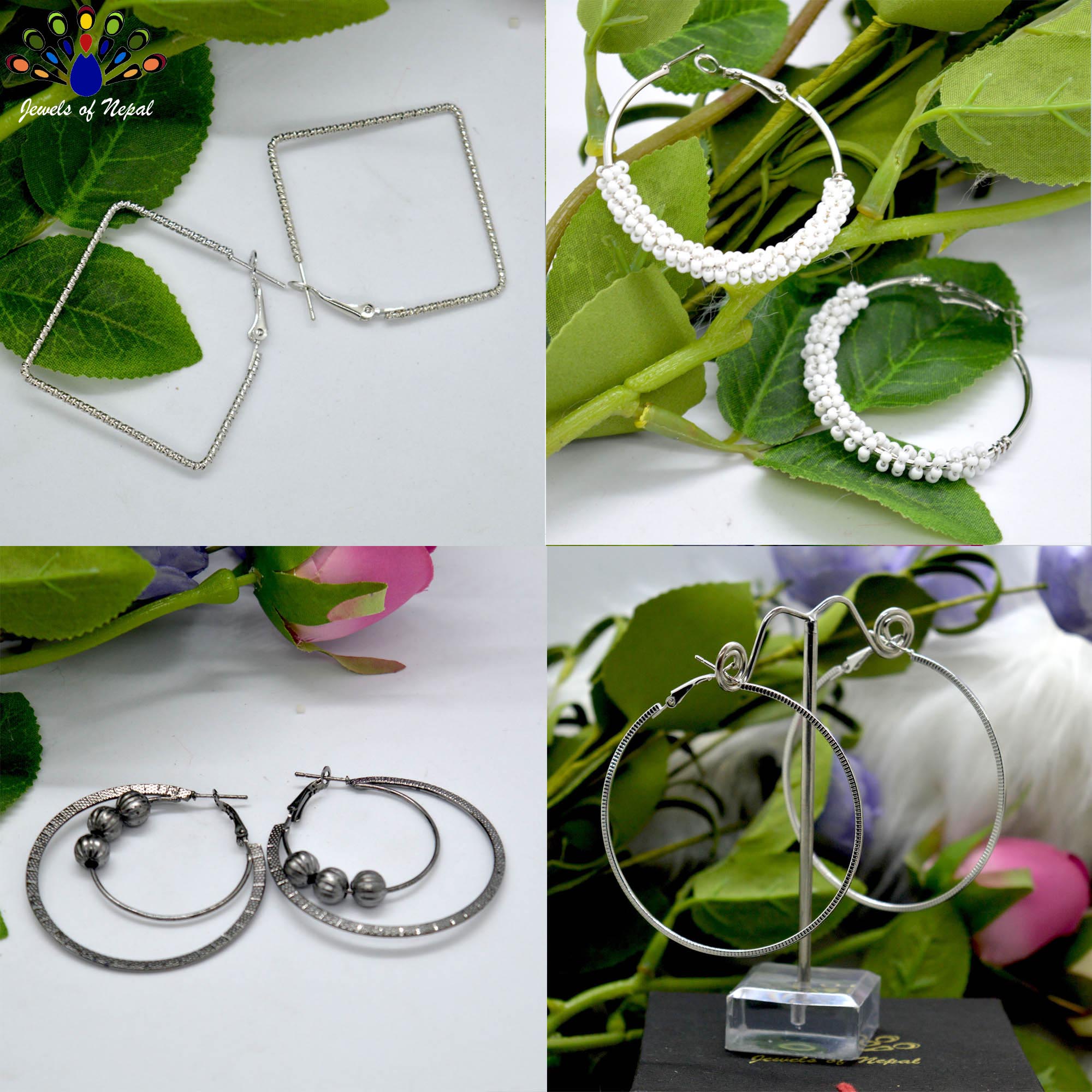 Combo Of 4 Medium Sized Hoop Earrings For Women