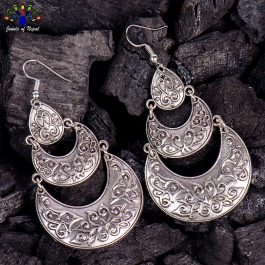 Silver Triple Layered Dangle Earrings For Women