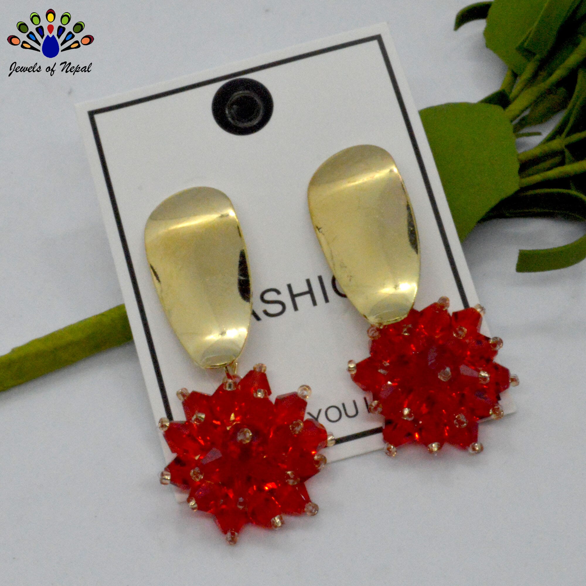 Flower Designed Faux Crystal Drop Dangling Earrings - Image 5