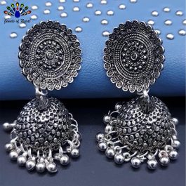 Jewels of Nepal Silver Oxidized Dot Textured Pinjada Earrings For Women