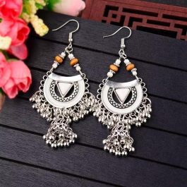 Silver/Golden Ethnic Style Chandbali Designed Pinjada Beads Drop Danglers For Women
