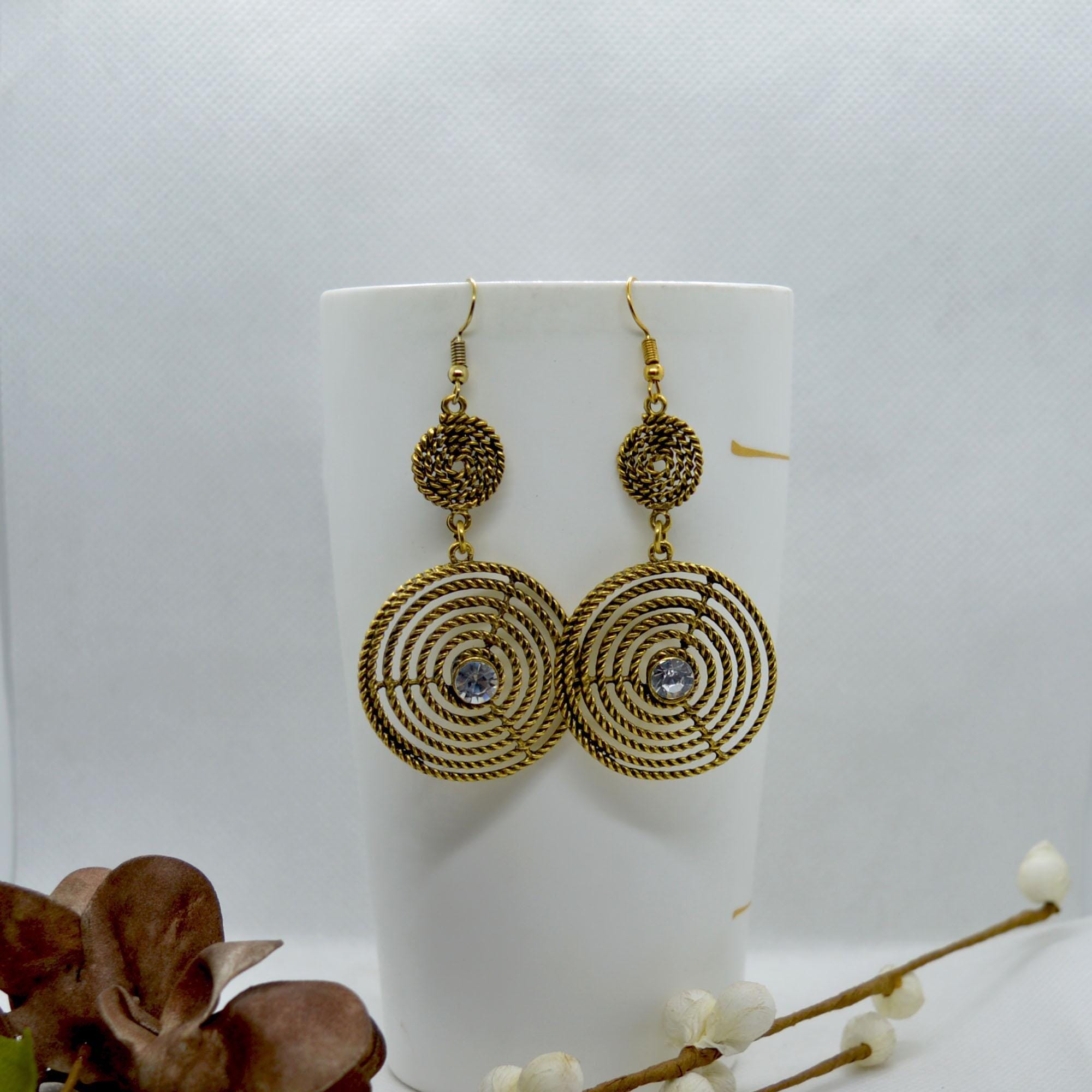 Silver/Golden Twisted Double Layered Dangle Earrings - Image 4