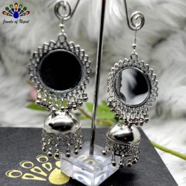 Silver Mirror Adorned Pinjada Drop Earrings
