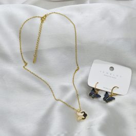 Jewels of Nepal Black Butterfly Pendant Chain & Juli Earrings Set for Women