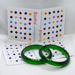 Green Bala / Chura / Churi/ Bangles And Multicolored Velvet Small Tika Set- 2