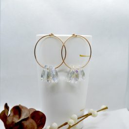 Golden/White Faux Crystal Beaded Round Earrings For Women