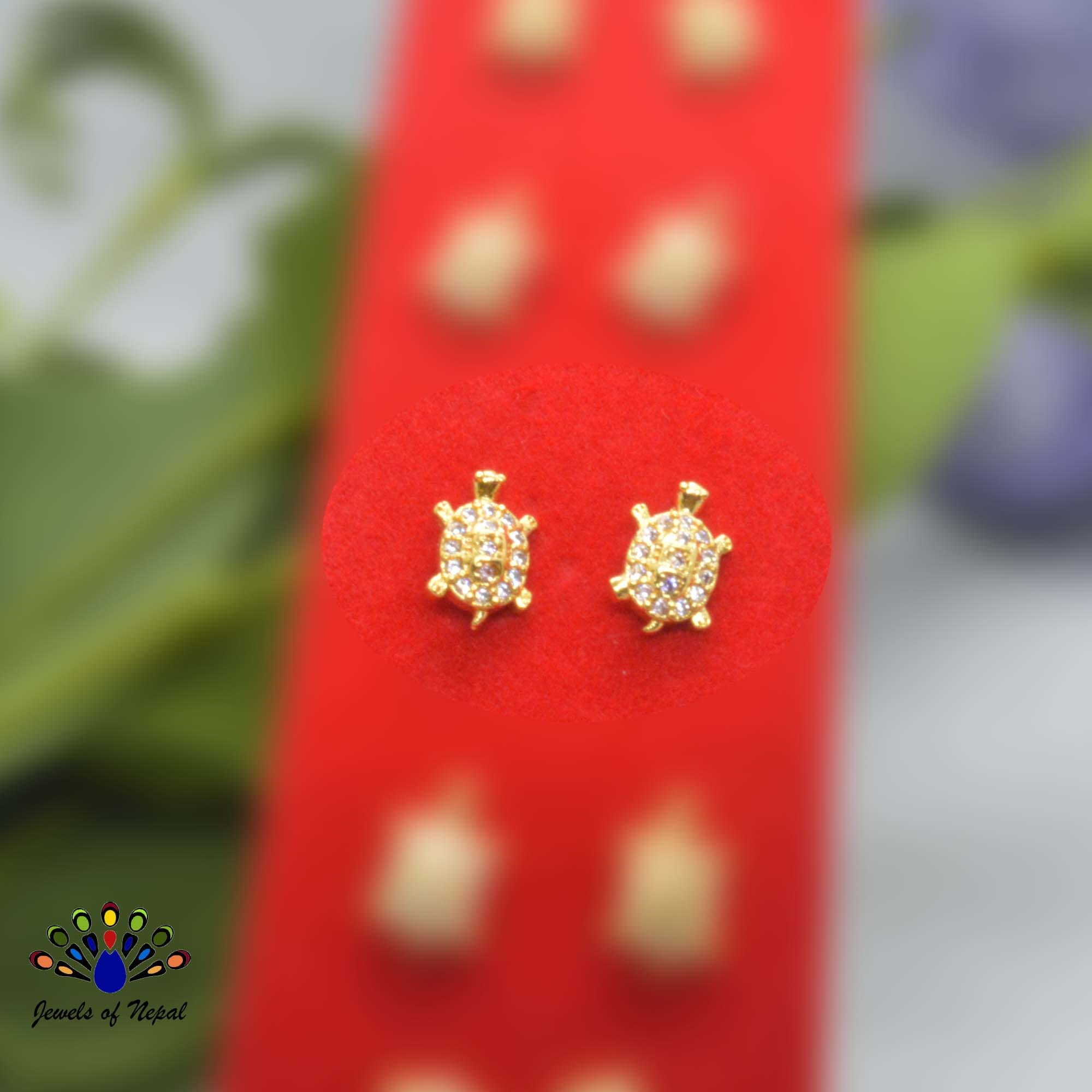 Gold Plated Stone Studded Tortoise Designed Small Ear Studs For Women