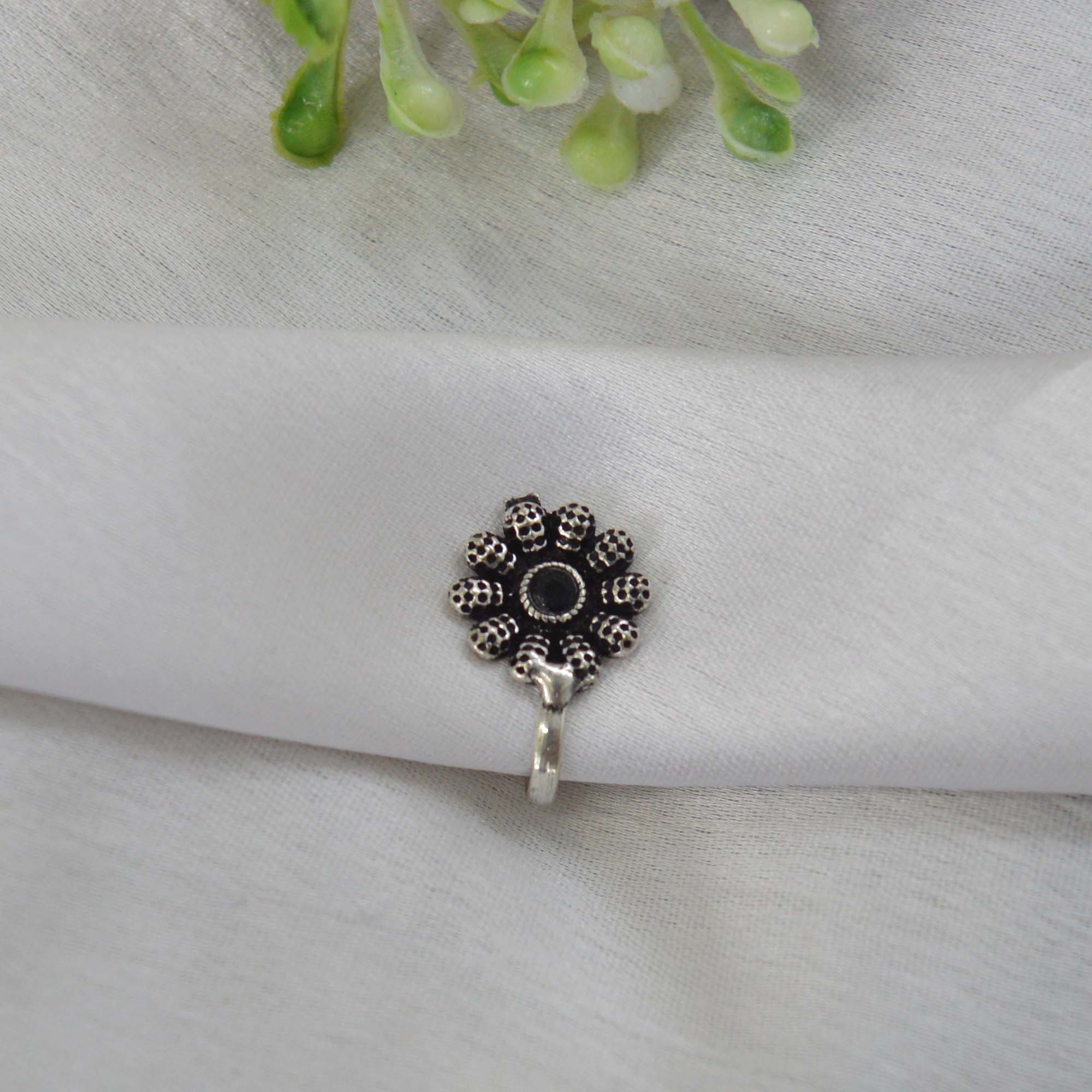 Oxidized Silver Toned Stone Clip on Nose Ring / Nathi/ Nathiya For Women- 1pc - Image 60