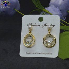 Gold Toned Stone Studded Circular Drop Earrings