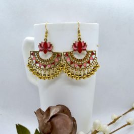 Golden Antique Style Lotus Designed Chandbali Drop Danglers For Women