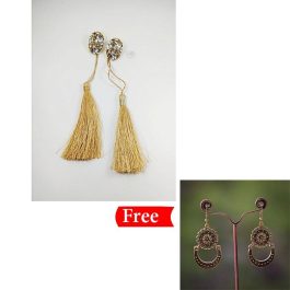Golden Tasseled White Stone Embellished Earring (Te_008) - Free Hook Earrings
