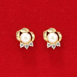 Gold Plated Leaf Pearl/Stone Studded Earrings For Women