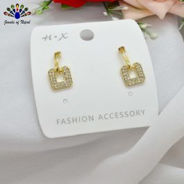 Jewels of Nepal Korean Golden Stone Studded Square Drop Cute Dangling Earrings For Women