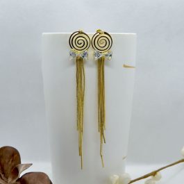 Golden Stone Bow Top Long Chain Tassel Earrings For Women