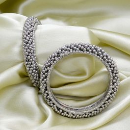 Jewels Of Nepal Silver Toned Balls Beaded Metallic Bangles / Bala For Women- 2 pcs