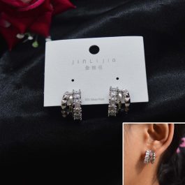 Jewels of Nepal CZ Stones Studded S925 Tripple C-Hoop Stylish Earrings For Women