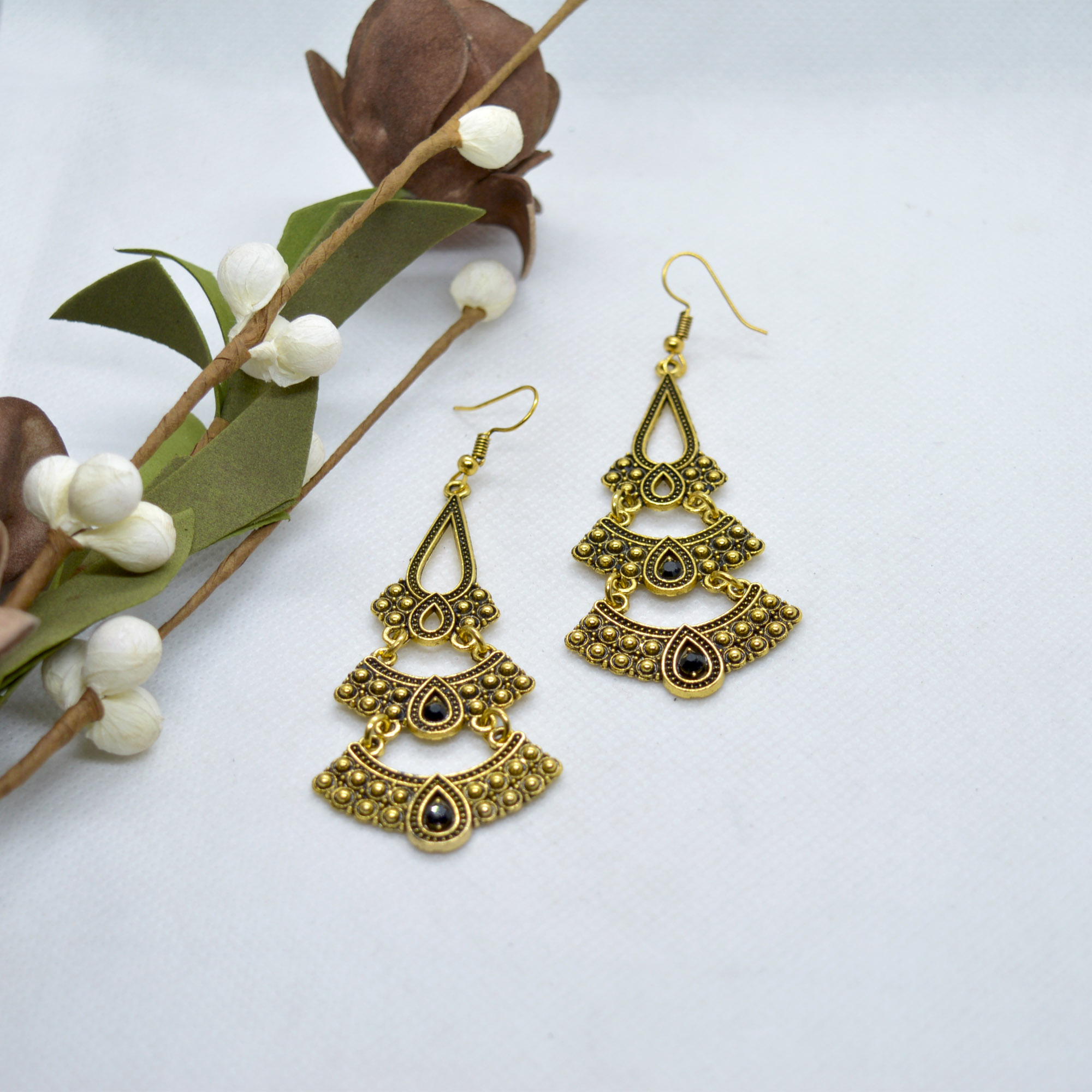 Combo of 4 Silver/Golden Stoned Long Drop Earrings For Women - Image 6