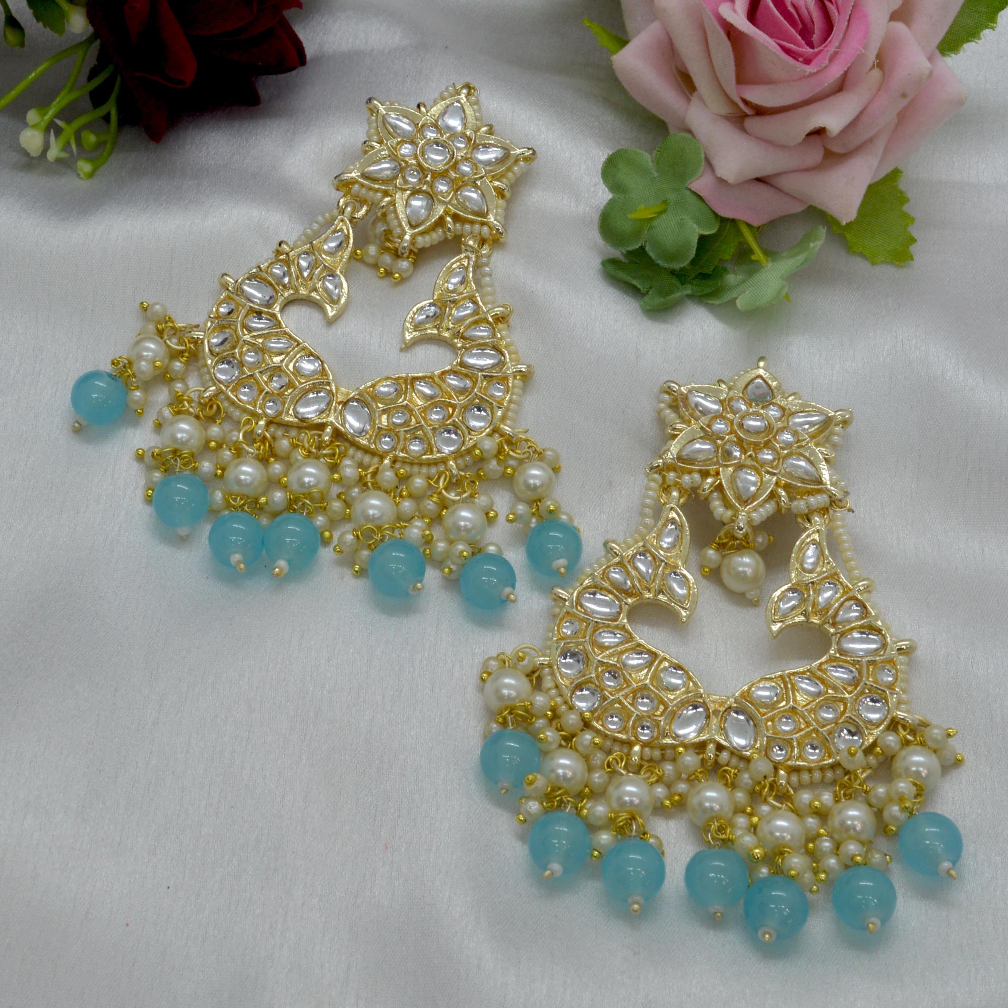 Jewels of Nepal Faux Moti & Beads Beaded Double Fish Designed Meenakari /Kundan Luxury Earrings For Women - Image 3