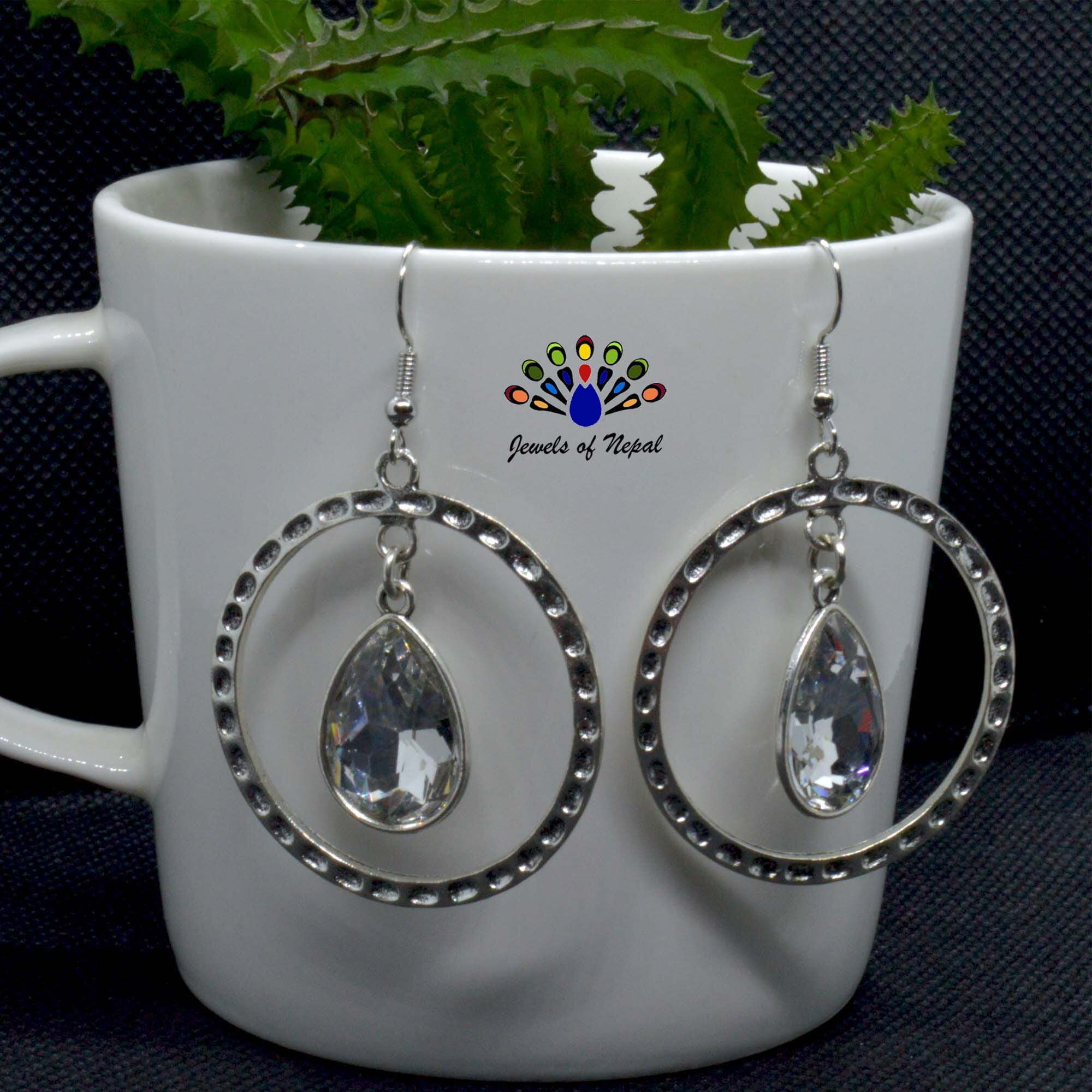 Drop Stoned Round Dangling Earrings - Image 8
