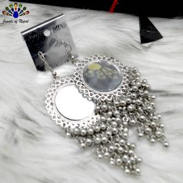 Silver Toned Mirror Adorned Chandelier Earrings - Jewels of Nepal