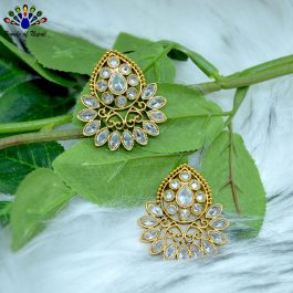 Kundan Stones Studded High Gold Ear Studs for Women