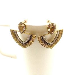 Antique Gold Toned Stylish Crystal Enclosed Ear Studs For Women