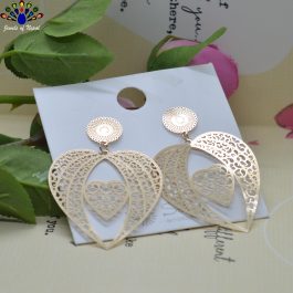 Golden Cut Patterned Heart Shaped Earrings by Jewels of Nepal