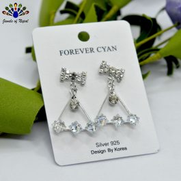 Stone Studded Bow Designed Triangular Drop Earrings