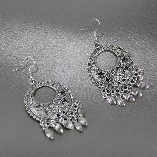 Silver Metal Encircled Dangle Earrings - Image 2