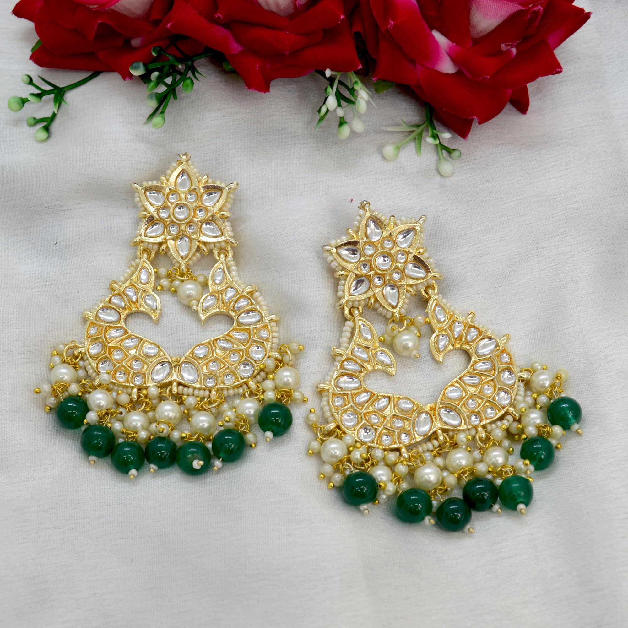 Jewels of Nepal Faux Moti & Beads Beaded Double Fish Designed Meenakari /Kundan Luxury Earrings For Women - Image 15