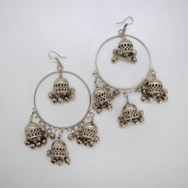 Jewels Of Nepal Silver Toned Pinjada Tassel Jhumki Earrings For Women