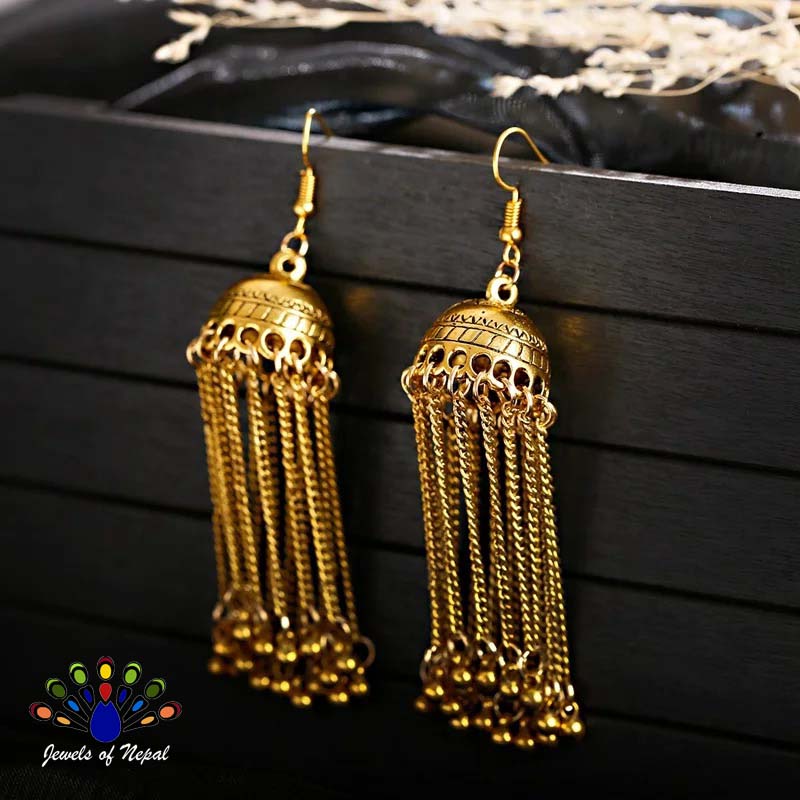 Silver/Golden Ethnic Gypsy Style Pinjada Jhumka Earrings For Women - Image 5